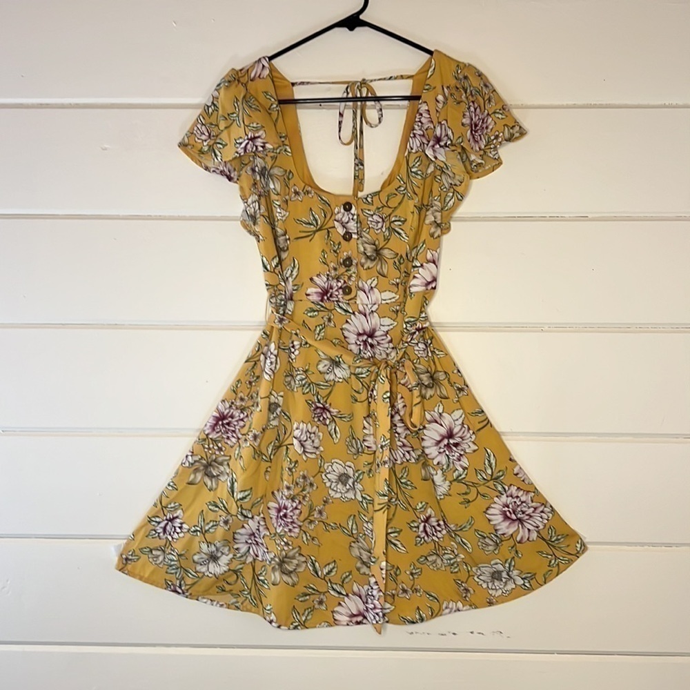 XHILARATION Mustard Yellow Floral Dress SZ Small